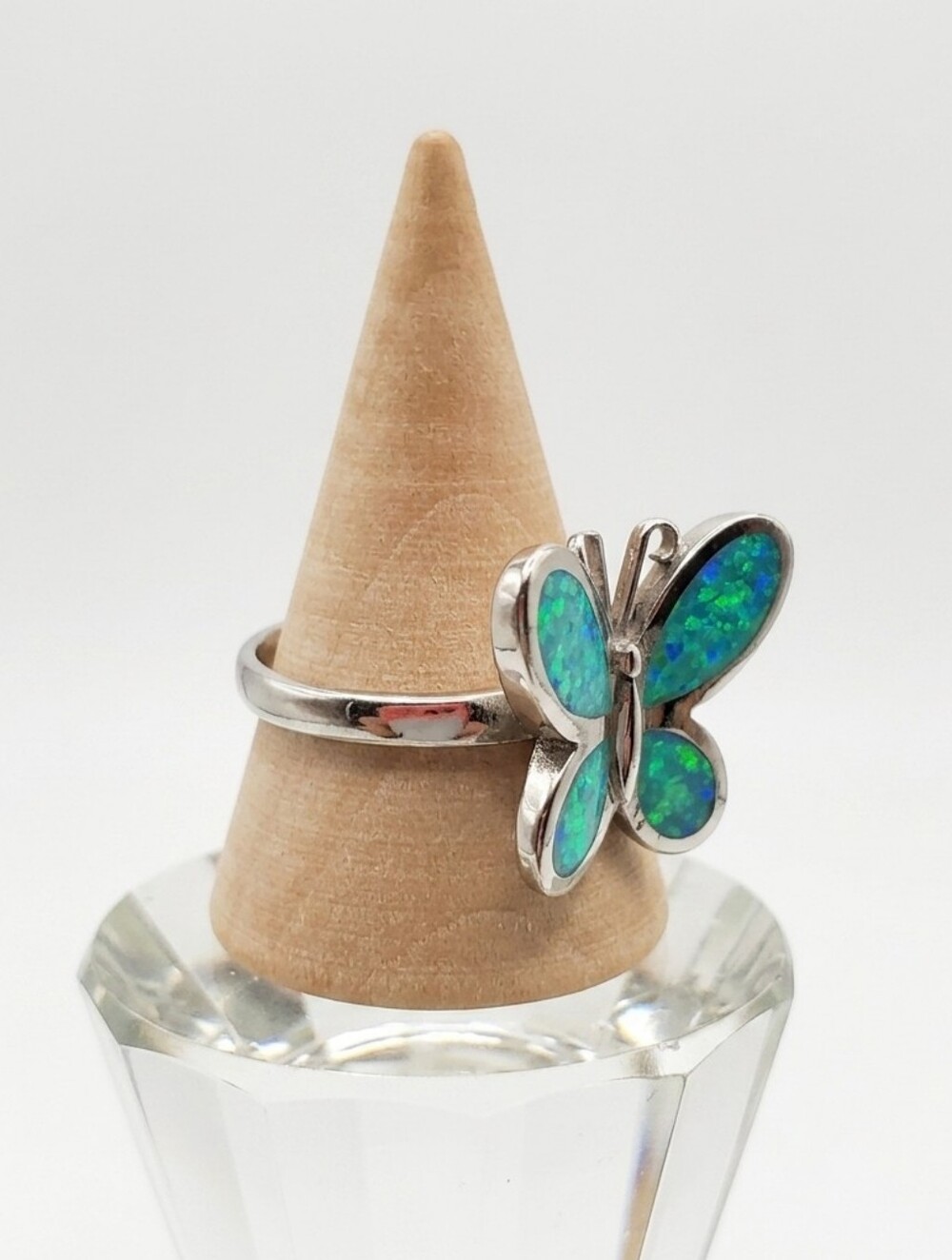 Opal Butterfly Size 8 NEW Ring Sterling Silver 925 Green Inlay October Stacking - Picture 4 of 12